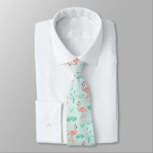 Flamingos Pink Green Tropical Birds Men's Tie