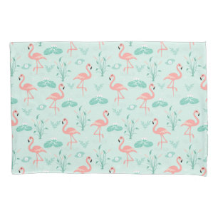 Flamingos Pink Green Tropical Birds Trendy  Pillowcase