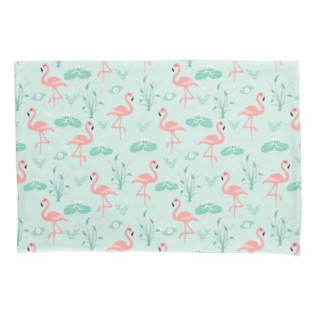 Flamingos Pink Green Tropical Birds Trendy  Pillowcase (Front)