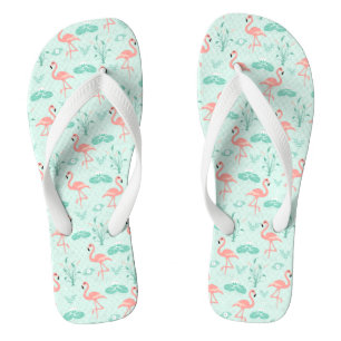 Flamingos Pink Green Tropical Birds Trendy  Thongs