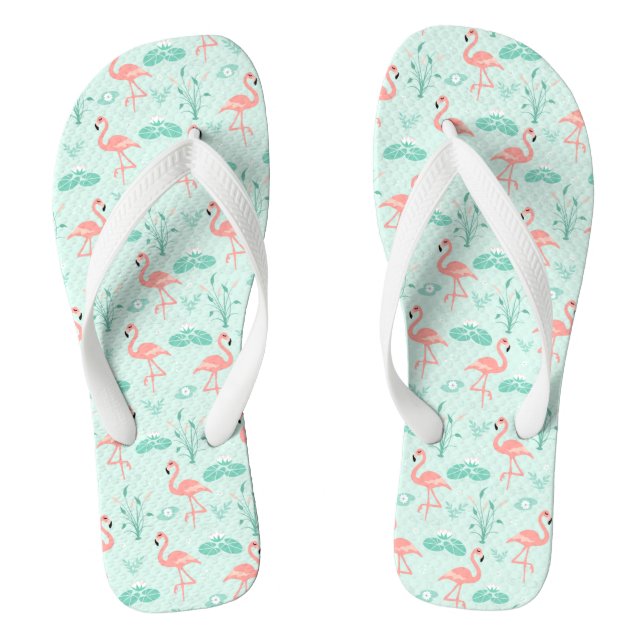 Flamingos Pink Green Tropical Birds Trendy  Thongs (Footbed)