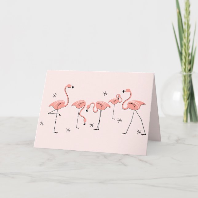 Flamingos Pink Group text greetings card (Front)