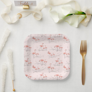 Flamingos Pink Multi square Paper Plate