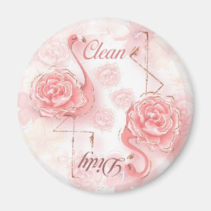Flamingos Pink Roses Dirty Clean Dishwasher Magnet