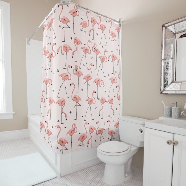 Flamingos Pink shower curtain (In Situ)