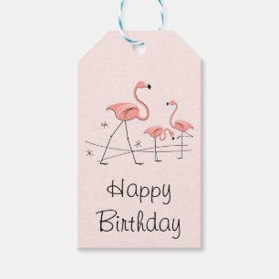 Flamingos Pink Trio 2 Happy Birthday gift tags