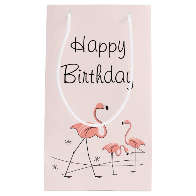 Flamingos Pink Trio 2 Happy Birthday small Gift Bag (Front)