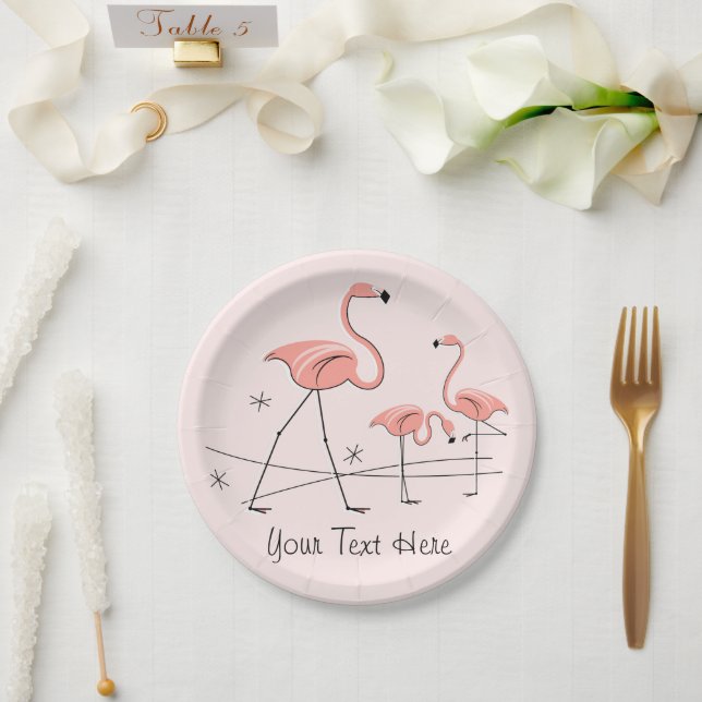 Flamingos Pink Trio 2 Text paper plate (Wedding)