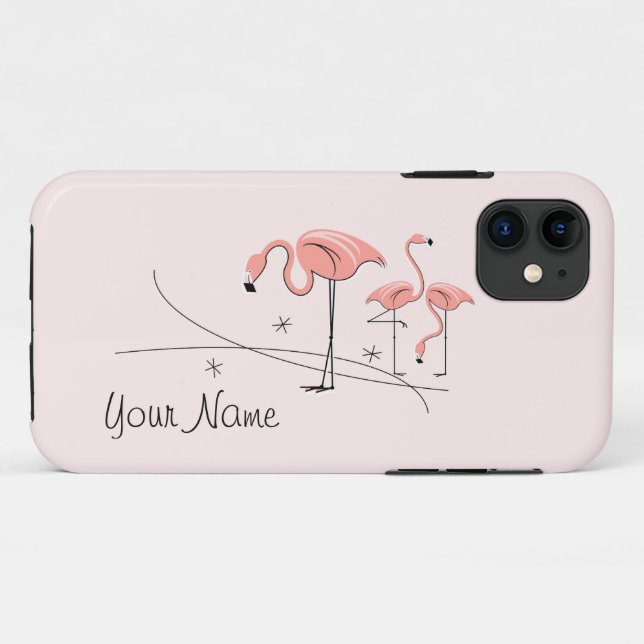 Flamingos Pink Trio 3 'Name' iPhone 11 case (Back (Horizontal))