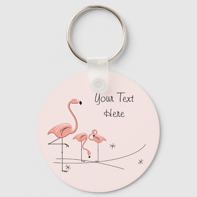 Flamingos Pink Trio 4 Text key chain (Front)