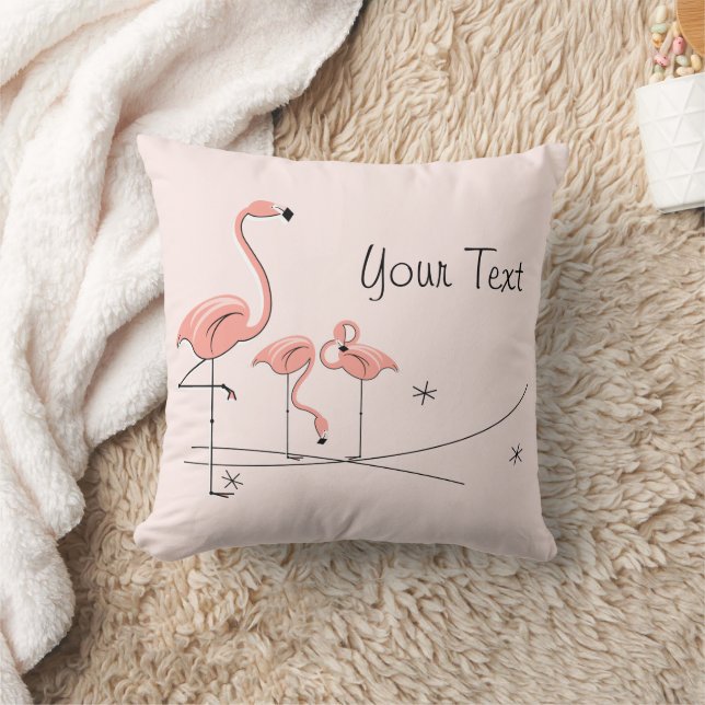 Flamingos Pink Trio 4 'Your Text' pink back square Cushion (Blanket)