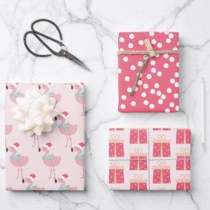 Flamingos, Presents & Polkadots - Cute Christmas Wrapping Paper Sheet