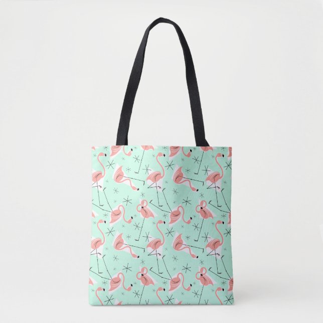 Flamingos Retro Green Multi all over tote bag (Front)
