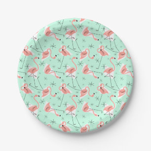 Flamingos Retro Green Multi Paper Plate