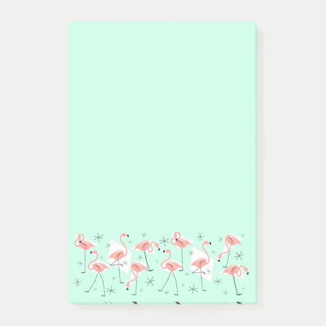 Flamingos Retro Green Wide post-it note vertical (Front)