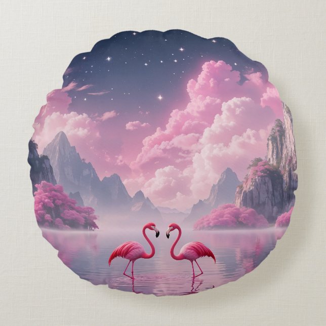 Flamingos Round Cushion (Front)