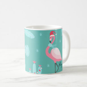 Flamingos Santa Hat Presents Snowflakes  Coffee Mug