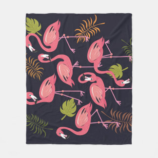 Flamingos set, tropical bird vintage. fleece blanket
