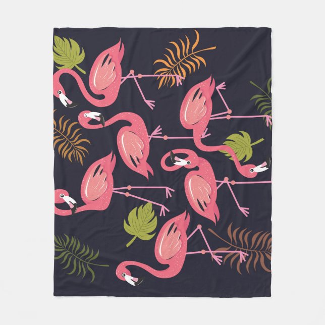 Flamingos set, tropical bird vintage. fleece blanket (Front)