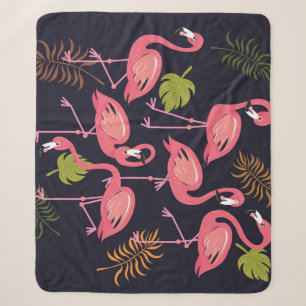 Flamingos set, tropical bird vintage. sherpa blanket