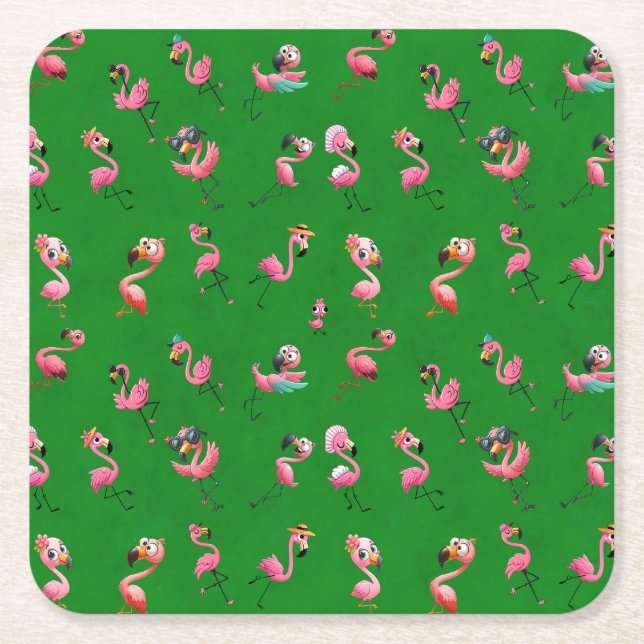 Flamingos Square Paper Coaster (Front)