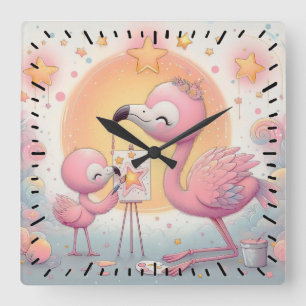 Flamingos Square Wall Clock