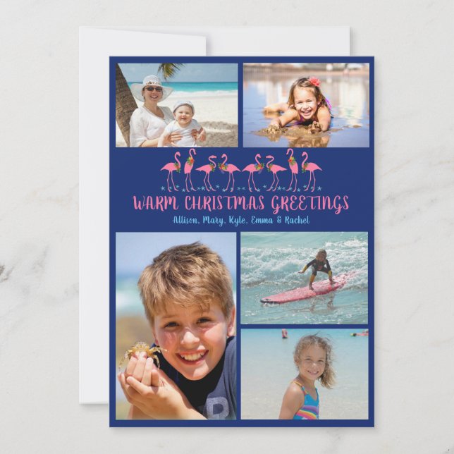 Flamingos Tropical Christmas Photo Collage Holiday Card (Front)