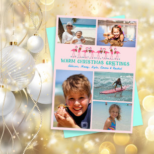 Flamingos Tropical Christmas Photo Collage Pink Holiday Card