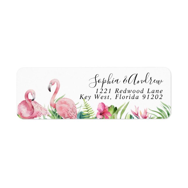 Flamingos Tropical Flowers Return Address Label (Front)