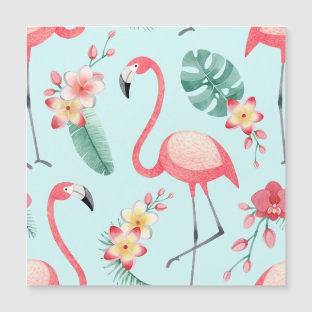 Flamingos Tropical Flowers Watercolor Pattern (Front)