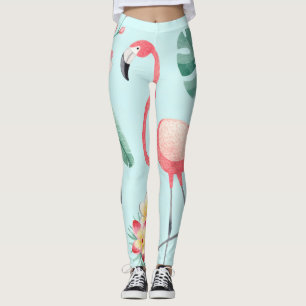 Flamingos Tropical Flowers Watercolor Pattern Leggings