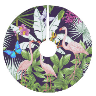 Flamingos, tropical plants: vintage pattern. brushed polyester tree skirt