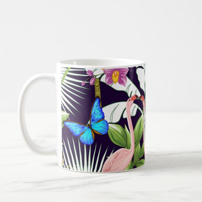 Flamingos, tropical plants: vintage pattern. coffee mug (Left)