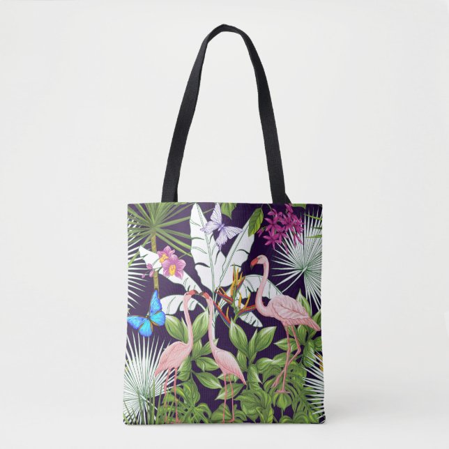 Flamingos, tropical plants: vintage pattern. tote bag (Front)