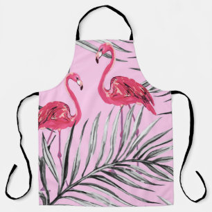 Flamingos, tropical watercolor vintage pattern. apron