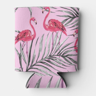 Flamingos, tropical watercolor vintage pattern. can cooler