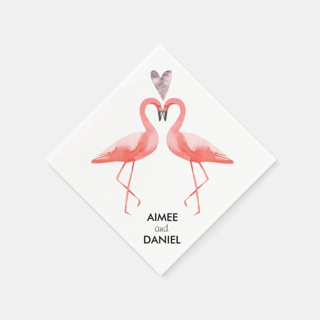 Flamingos tropical wedding napkin (Corner)