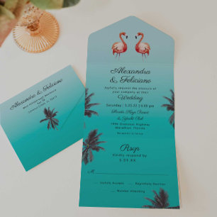Flamingos Turquoise Tropical Beach All In One Invitation