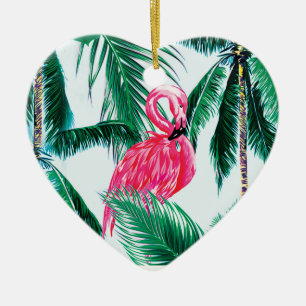 Flamingos Under Palm Trees In The Jungle Of Africa Ceramic Ornament