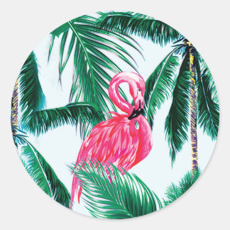 Flamingos Under Palm Trees In The Jungle Of Africa Classic Round Sticker