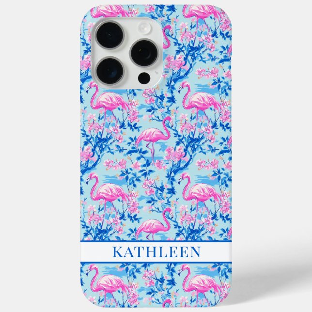 Flamingos with Pink Flowers Monogrammed Case-Mate iPhone Case (Back)