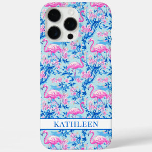 Flamingos with Pink Flowers Monogrammed iPhone 16 Pro Max Case