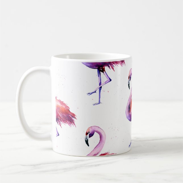 Flamingos with splashes: watercolor pattern. coffee mug (Left)