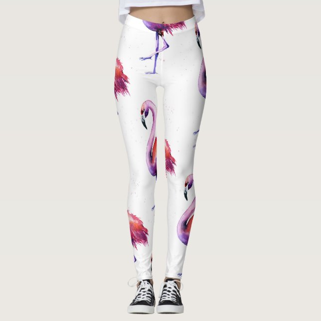 Flamingos with splashes: watercolor pattern. leggings (Front)