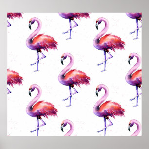Flamingos with splashes: watercolor pattern. poster