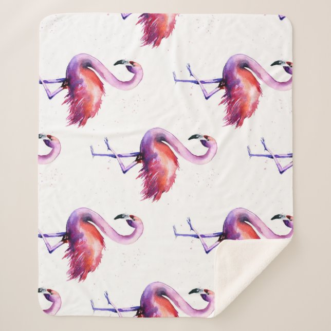 Flamingos with splashes: watercolor pattern. sherpa blanket (Front)