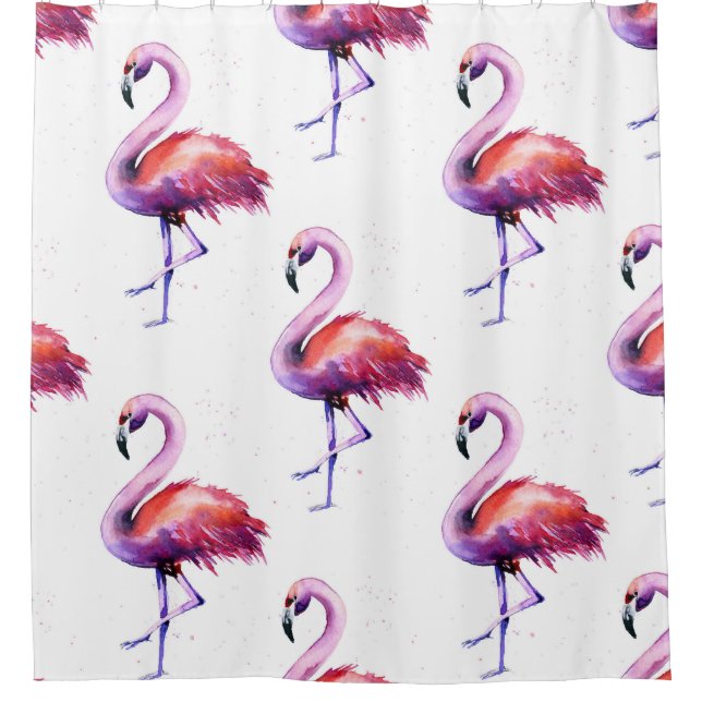 Flamingos with splashes: watercolor pattern. shower curtain (Front)