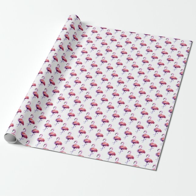 Flamingos with splashes: watercolor pattern. wrapping paper (Unrolled)