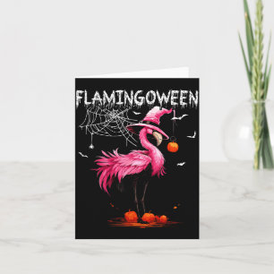 Flamingoween Pink Flamingo Witch Hat Pumpkin Card