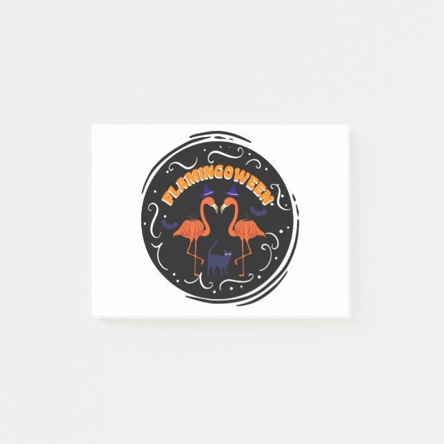 Flamingoween Vintage Pumpkin Flamingo Witch Post-it Notes (Front)